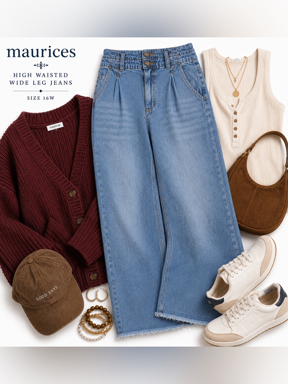Maurices High Waist Wide Leg Jeans 16W Paperbag Frayed Hem Light Wash Trendy